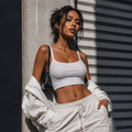 Ribbed Crop Cami Top สีขาว